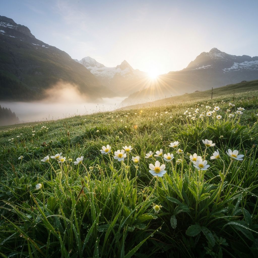 Alpine meadow with morning light